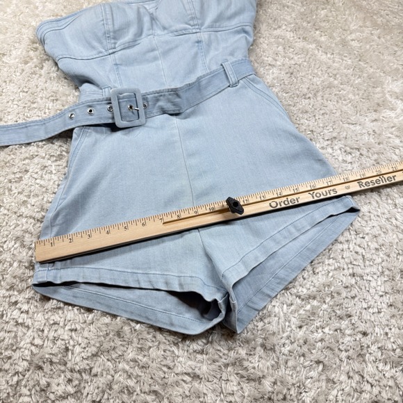 Denim Blvd Strapless Romper Medium Jumpsuit Belted Casual Night Out Western - Picture 9 of 13